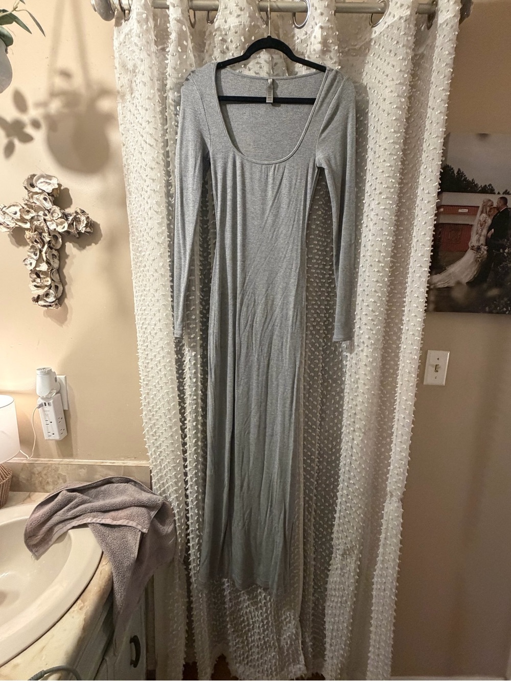 SKIMS Light Gray Long Sleeve Maxi Scoop Neck Dress